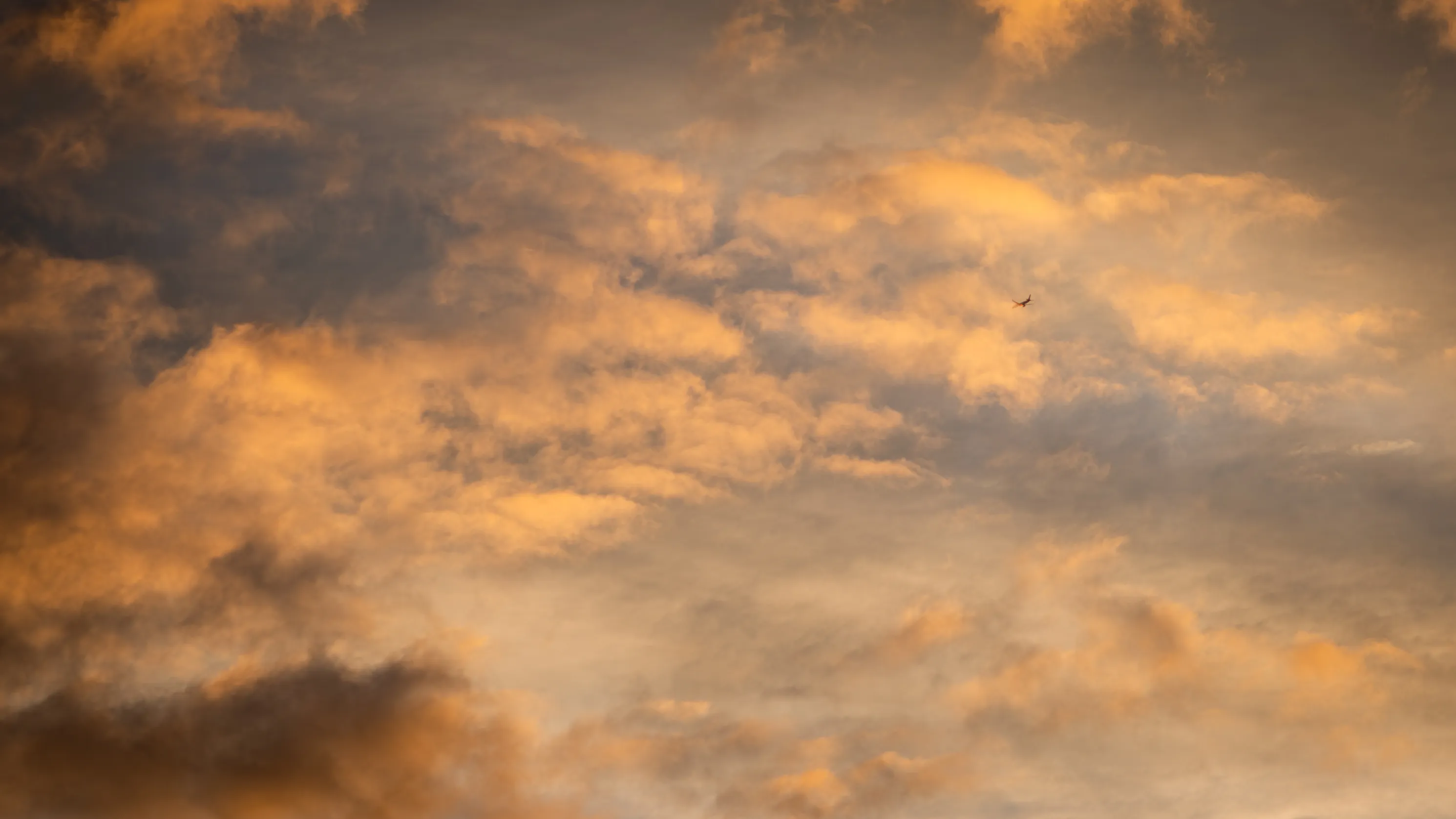 Soft clouds lit gold and orange by the setting sun